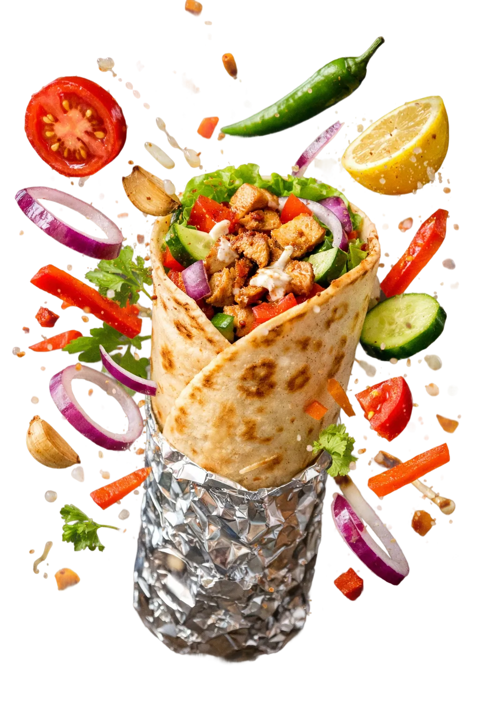 Shawarma wrap with fresh vegetables